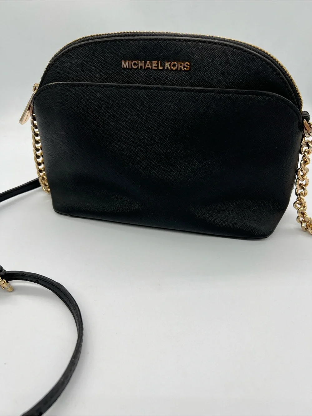 MICHAEL KORS Black Leather Crossbody with Gold Hardware